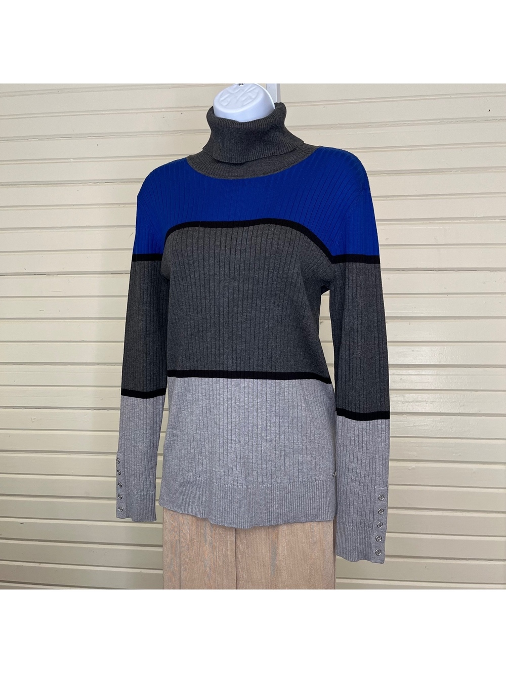 Calvin Klein Colorblock Ribbed Turtleneck Sweater Large